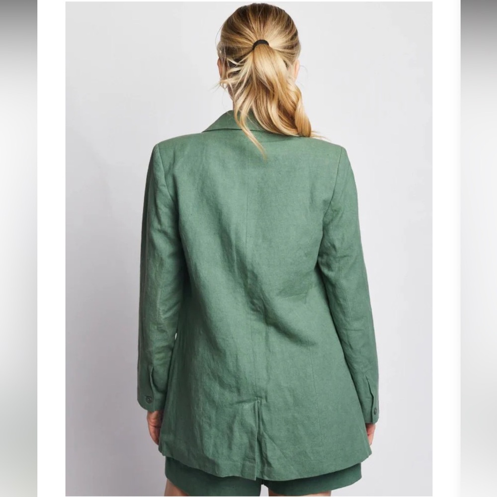 Able Heather Linen Sage Green Single-Button Tailored Blazer - Picture 3 of 15